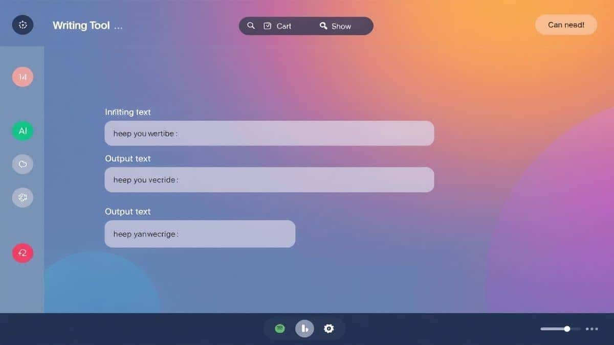 modern online AI writing tool interface showing text input and output fields with colorful controls