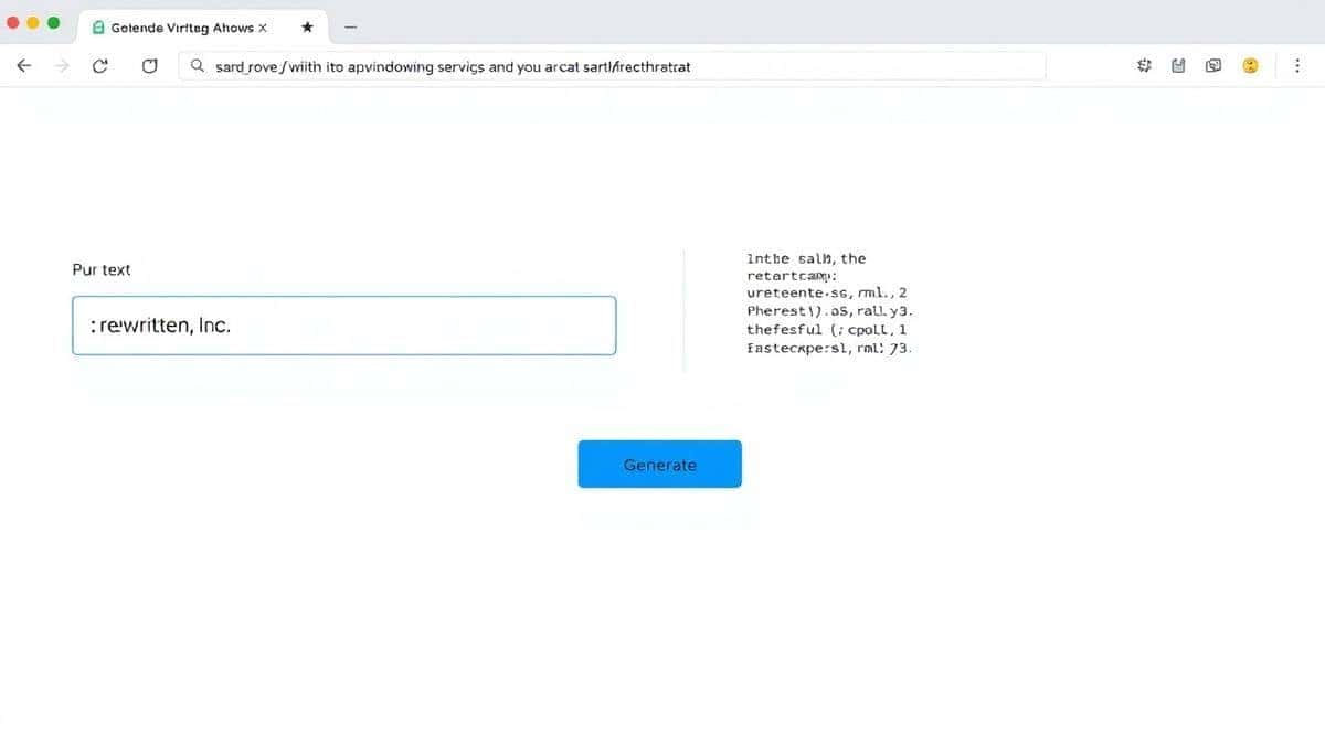 A clean, modern web interface showing a text input field on the left and a rewritten output on the right with a A clean, modern web interface showing a text input field on the left and a rewritten output on the right with a