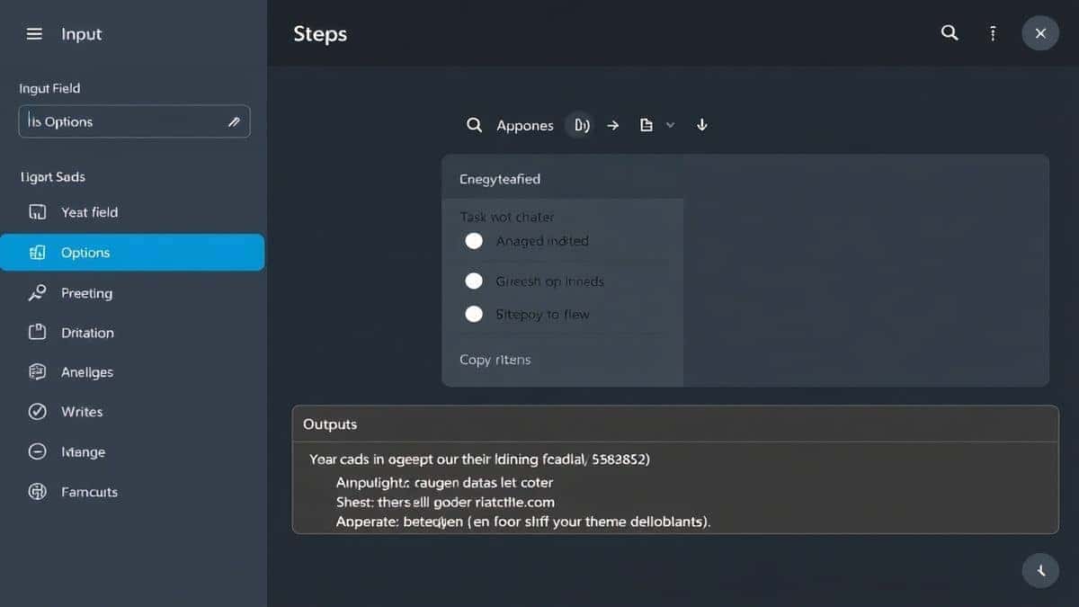 AI writing steps interface showing input field, options panel, and generated output with copy button AI writing steps interface showing input field, options panel, and generated output with copy button