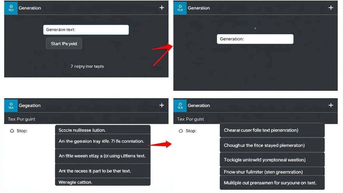 Step-by-step screenshot showing text input, generation button, and multiple output options
