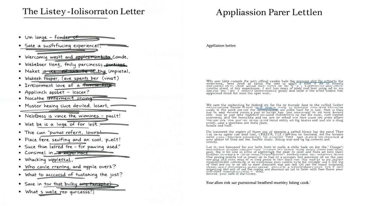 split screen showing original text versus AI-improved version