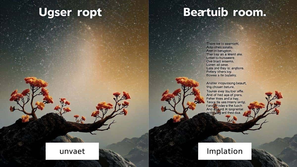 Side-by-side comparison showing user prompt and beautiful AI-generated poem result Side-by-side comparison showing user prompt and beautiful AI-generated poem result