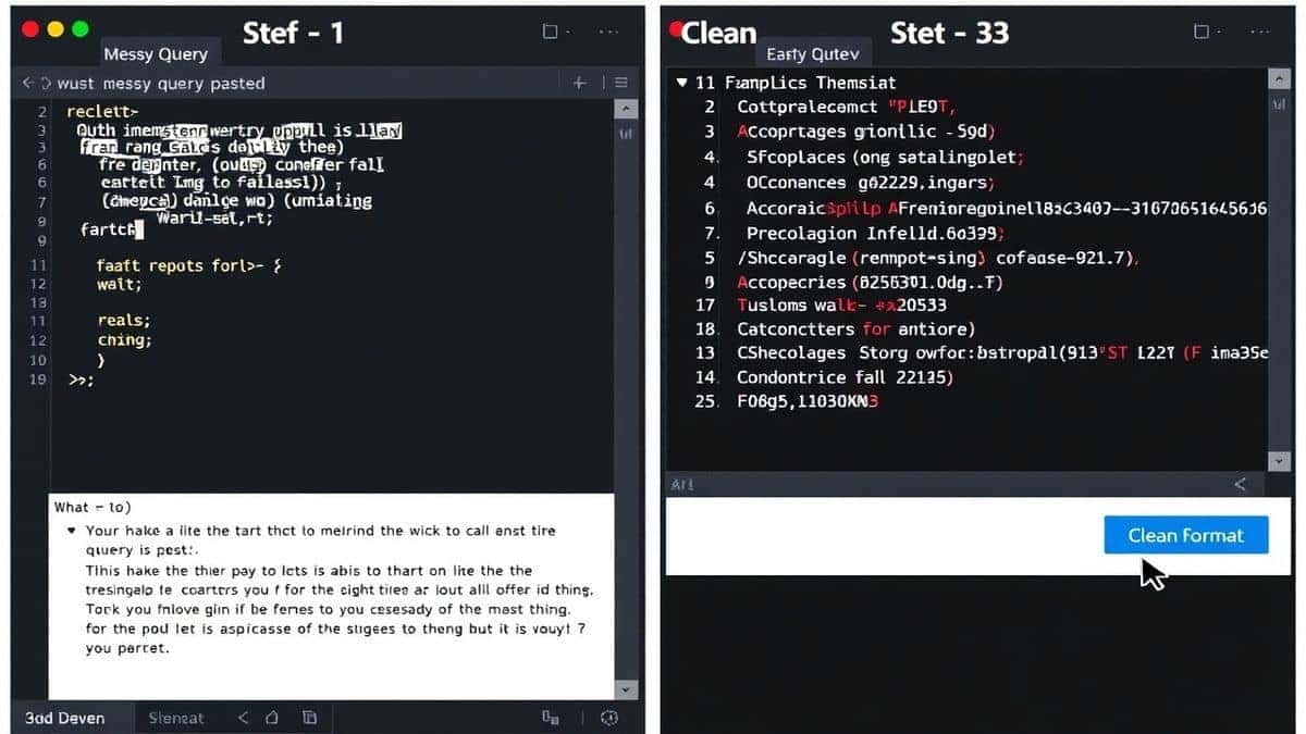 three-step interface showing text input, options selection, and generated output
