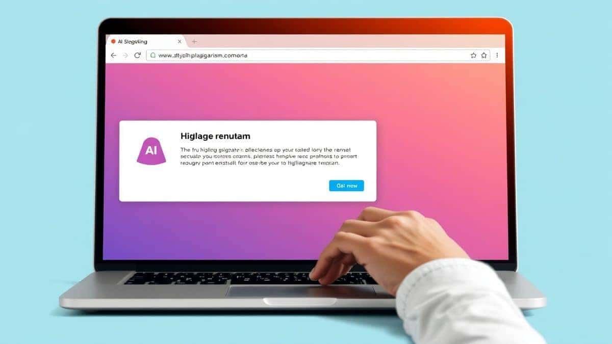 Person typing on laptop with AI Plagiarism Remover open in browser tab