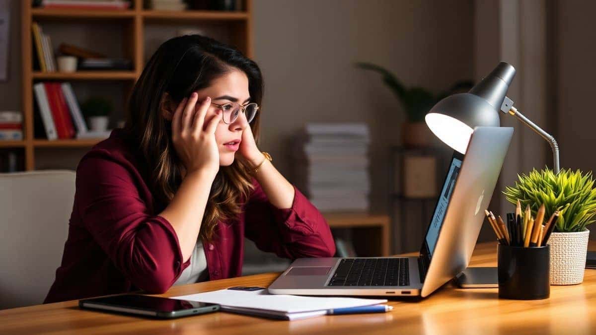 blogger frustrated staring at laptop screen